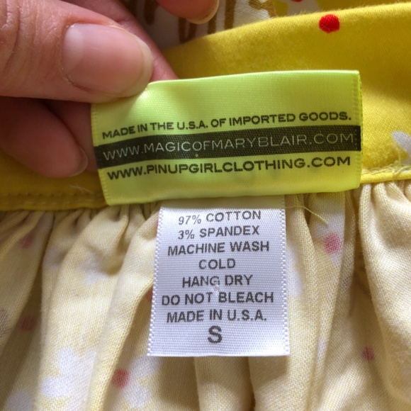 Pinup Couture Jenny Skirt in Mary Blair "Bon Voyage" Yellow Train Print, Small - Picture 8 of 10